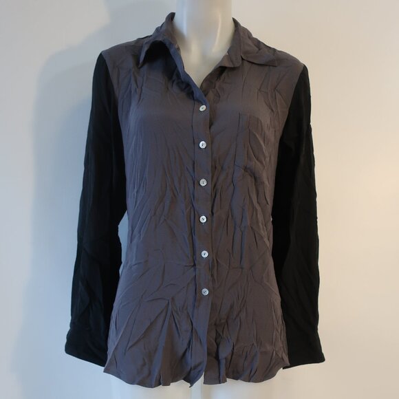 Womens Bloomingdale's Gray Black Colorblock Button-Up Blouse Shirt Top M - Picture 2 of 6